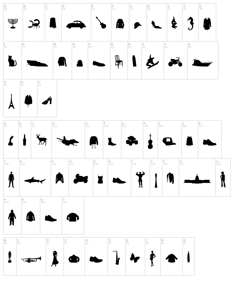 Mixed Silhouettes Free vol 2 font map